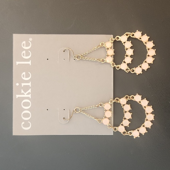 Cookie Lee Pink Crystals Goldtone Chandelier Drop Earrings - Picture 1 of 7